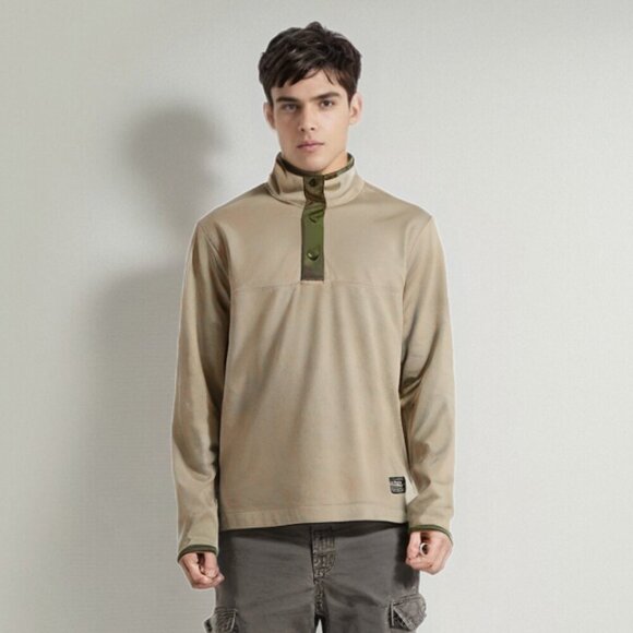 Eddie Bauer Mend Fleece Pullover Sweater Snap Mock Neck Top Light Khaki Beige - Picture 8 of 11